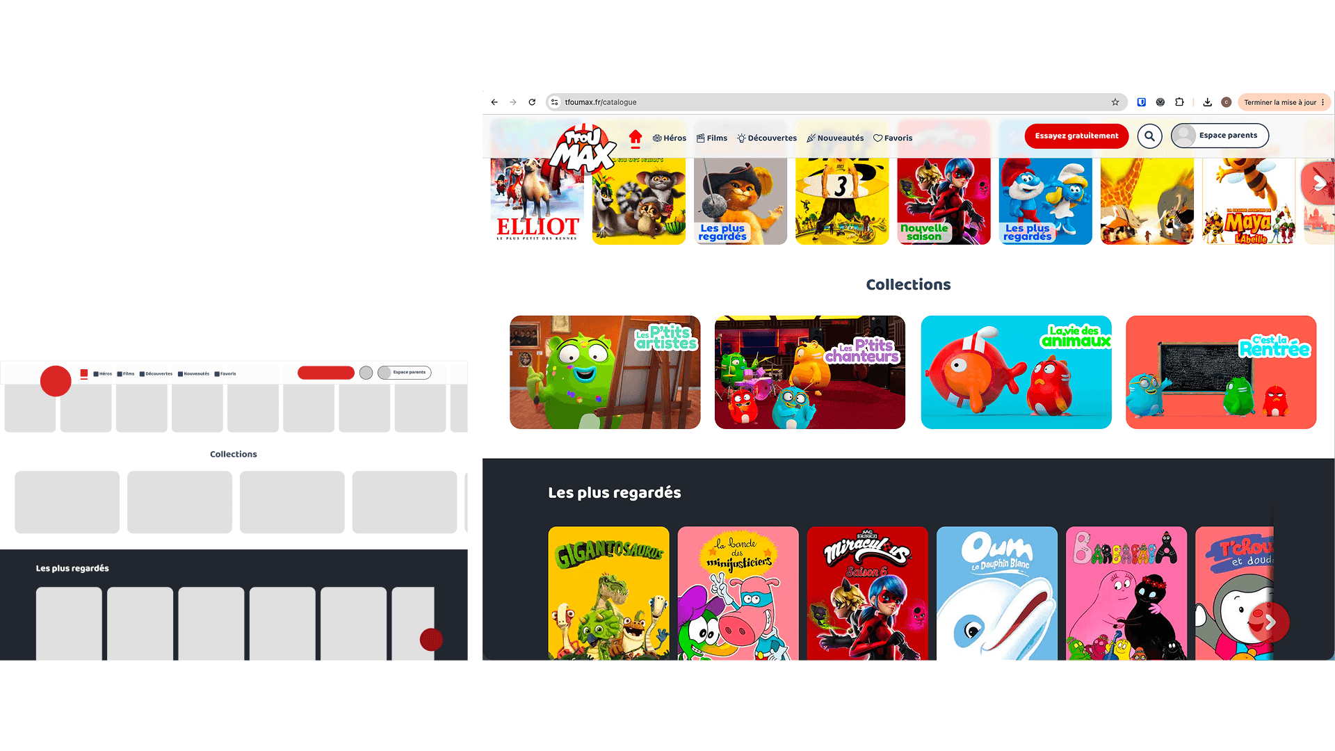 Wireframe fidèle — structure de la page & Visuel web — home avec Collections