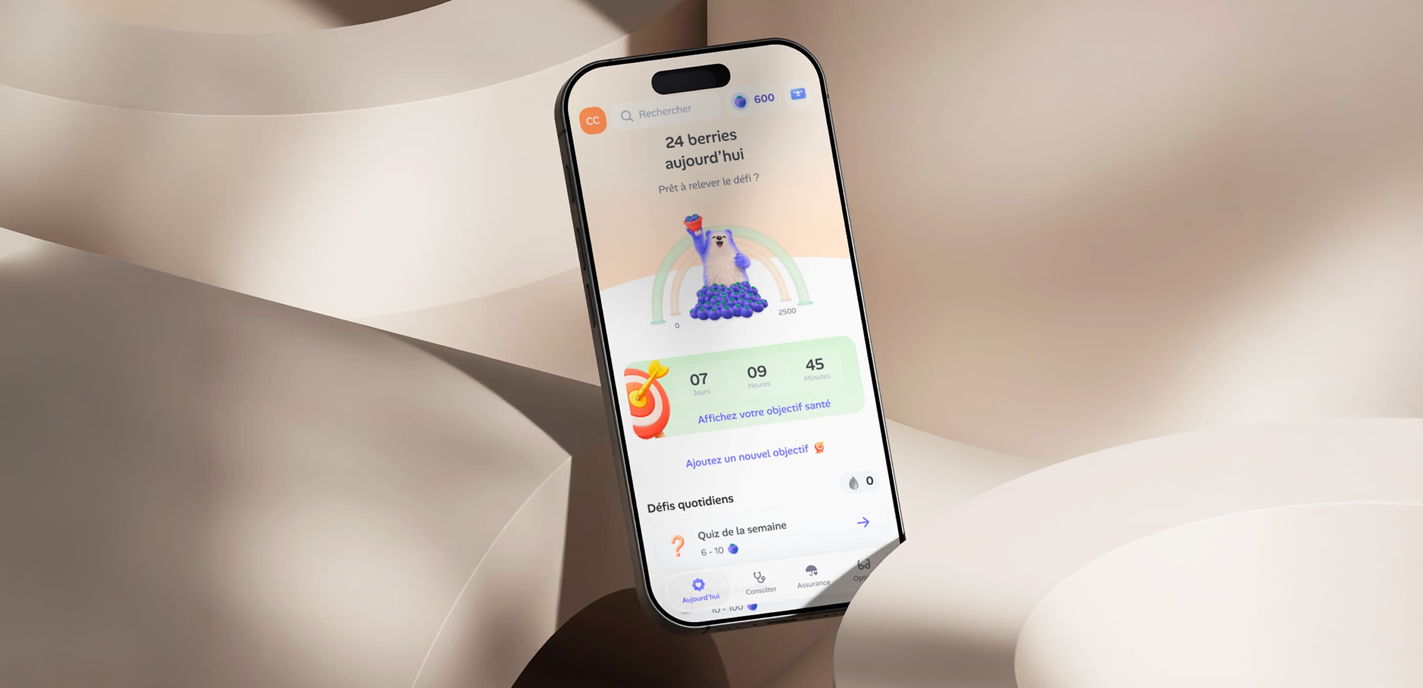Aperçu du projet Alan — interface de la home de l'application santé