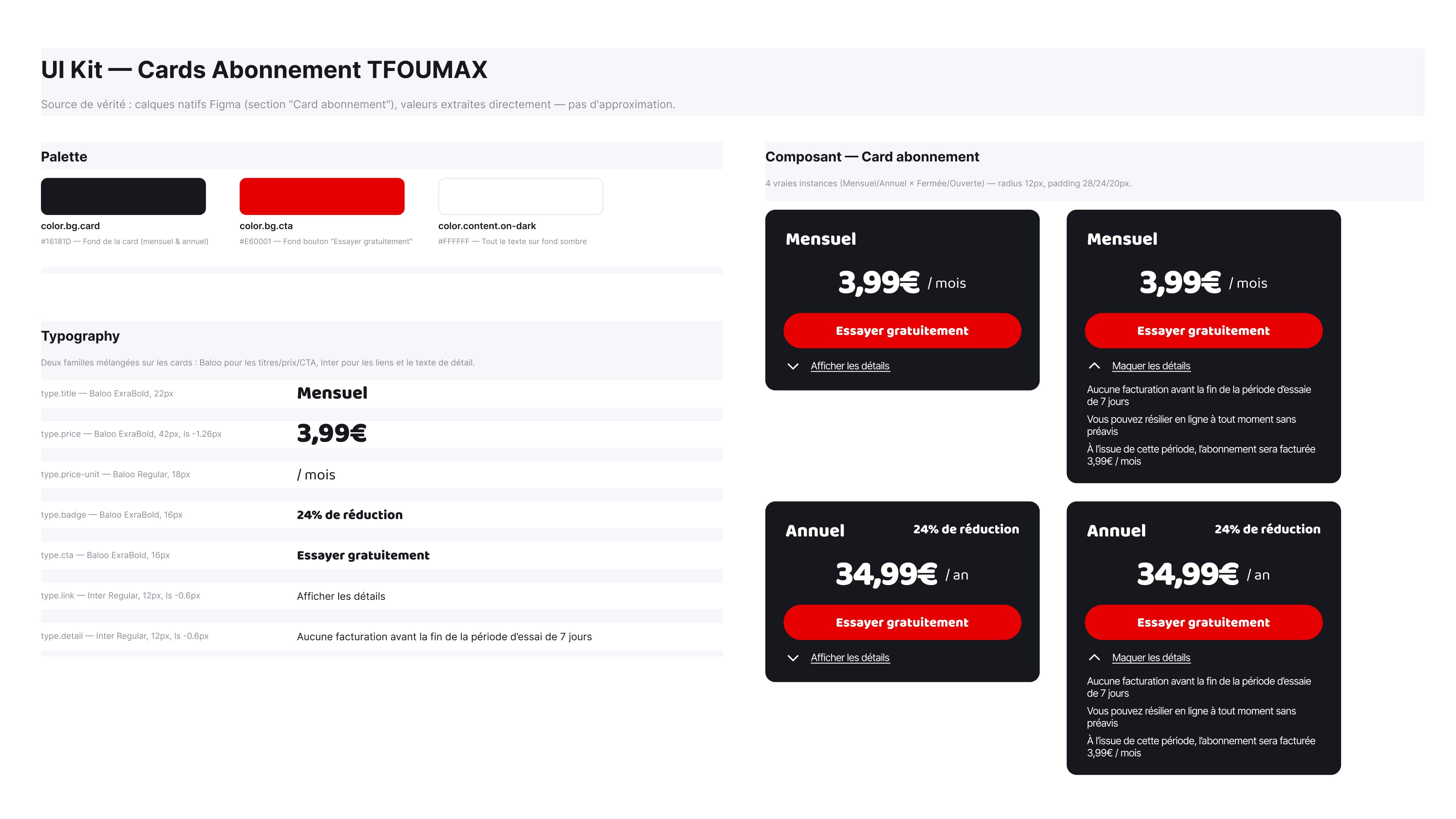 Palette, typographie et composant — fichier Figma